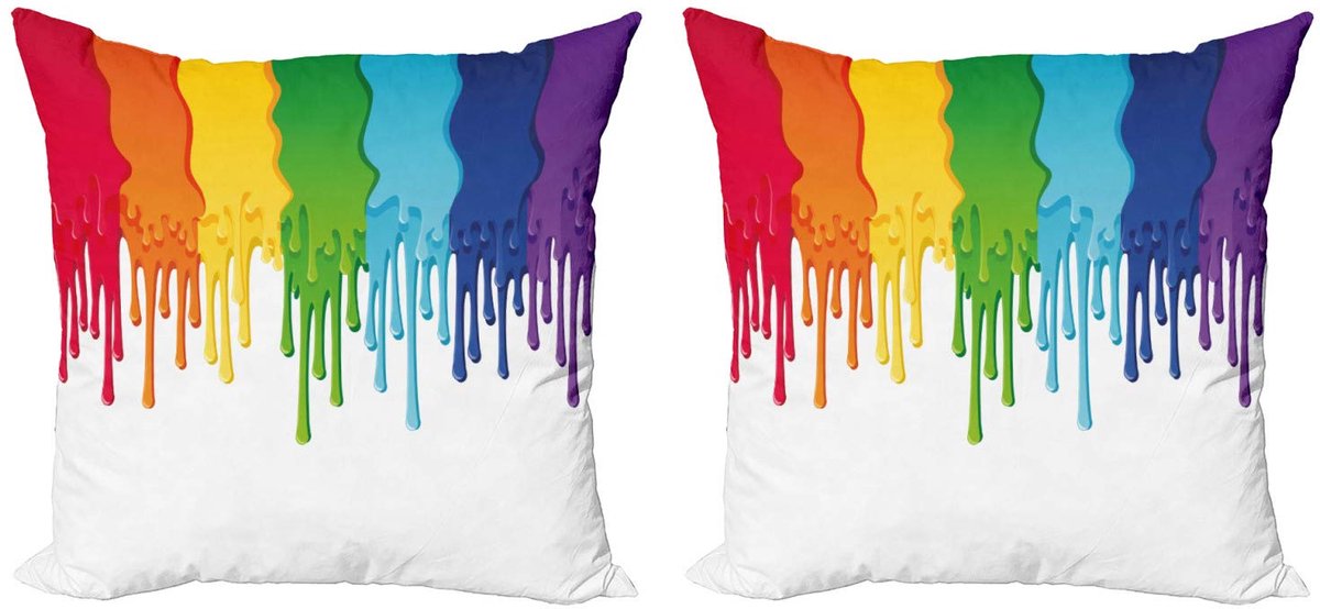 ABAKUHAUS Abstrakt Kussenhoezen Set – 2×50×50 cm – Dubbelzijdig bedrukt – Regenboog Wit