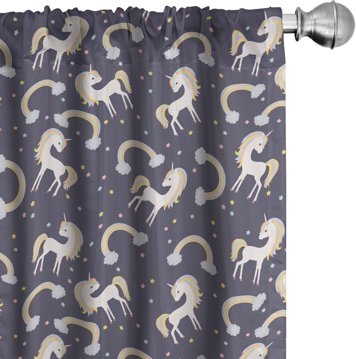 ABAKUHAUS Unicorn-Party gordijnen – 2x75x175 cm – microvezel, multicolor Meerfleurig