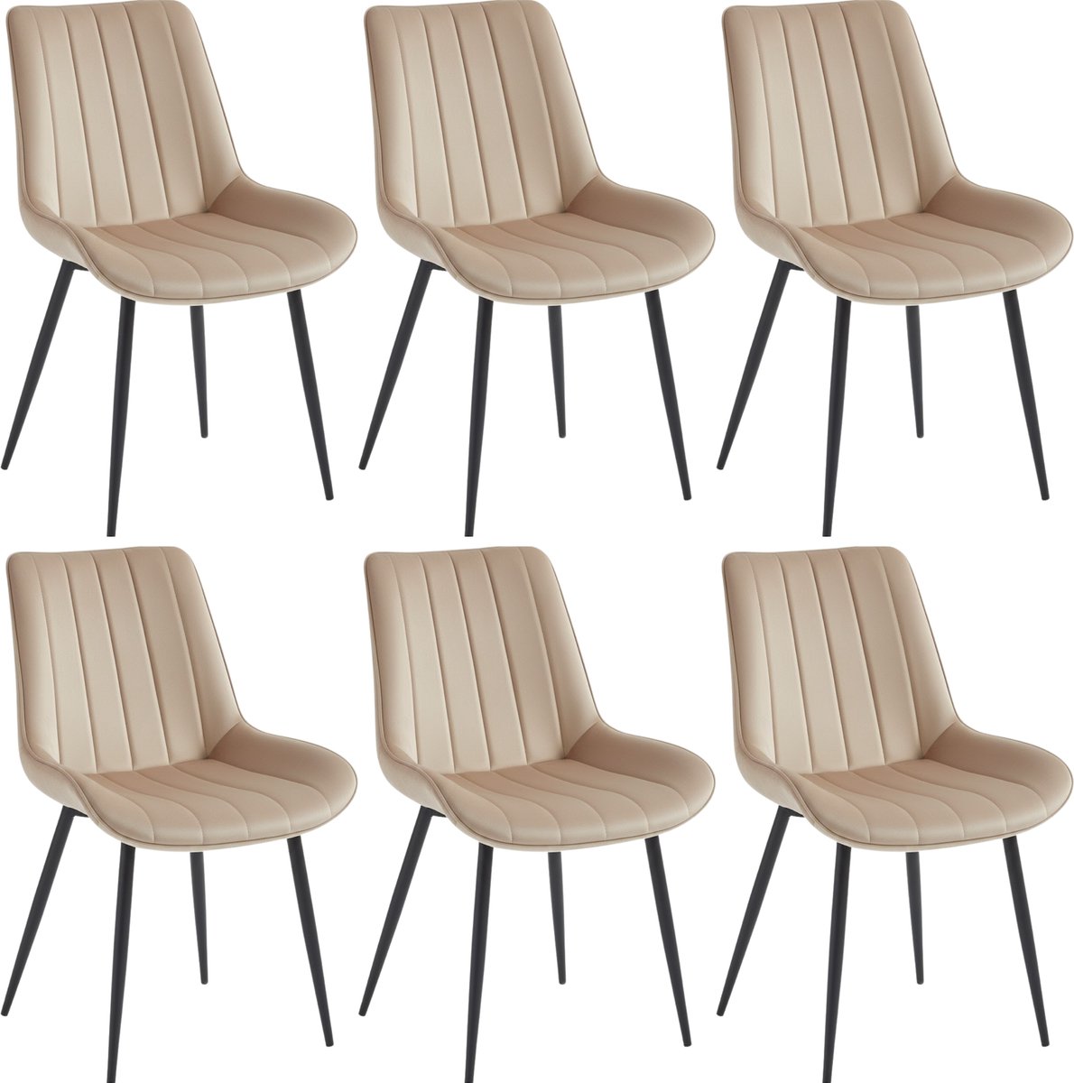 Colenis® - Verta Eetkamerstoel - Set Van 6 - Beige - Velvet - Industrieel
