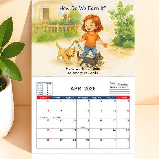 Vogelkalender 2026 - Verticaal Aquarel Maandplanner - Met Houten