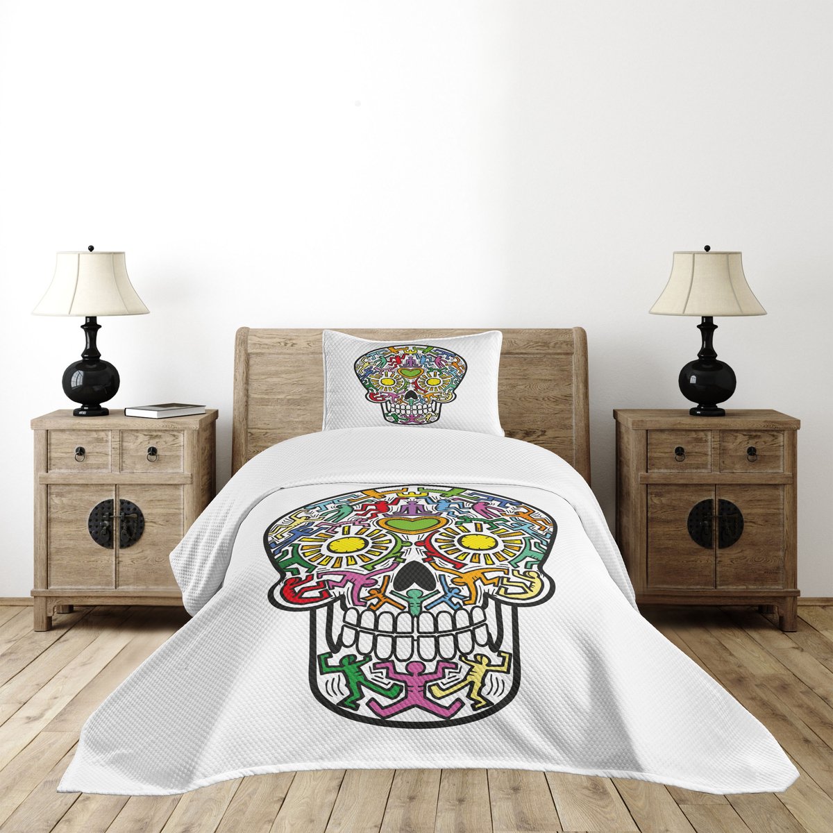 ABAKUHAUS Bedsprei-Set – Gequiltte schedelkunst – 170x220 cm