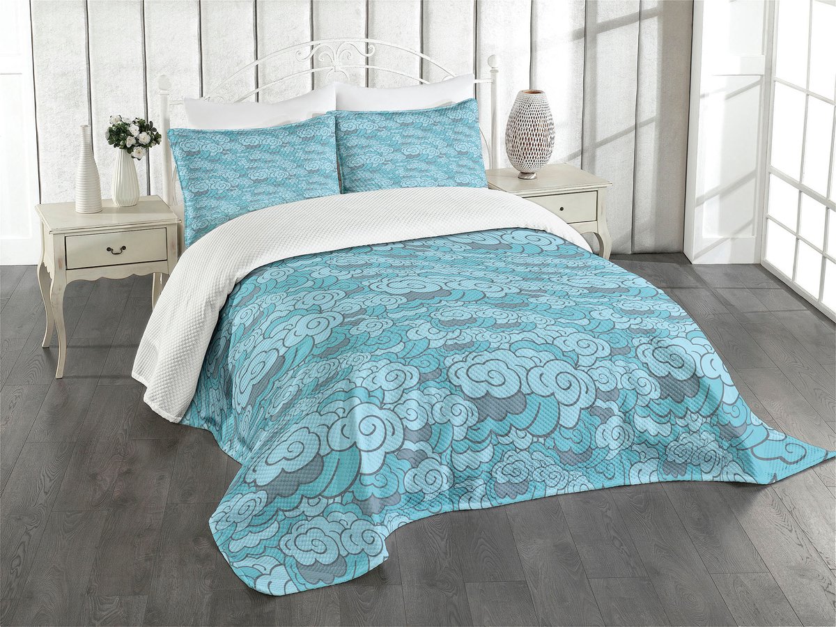 ABAKUHAUS Wolke Dagdeken Set – Cadetblauw/Lichtblauw 220x220 cm