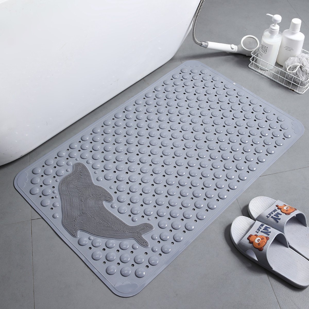 CHIWIN Badkamermat Antislip - Badkamermat PVC met Zuignappen - Snel Drainerend - Badkamer Mat - Voor Douche, Toilet & Entree - 70x35 cm