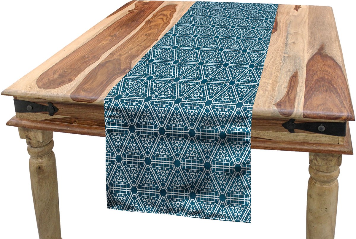 ABAKUHAUS Abstracte geometrie tafelloper – petrol/wit – 40x180 cm
