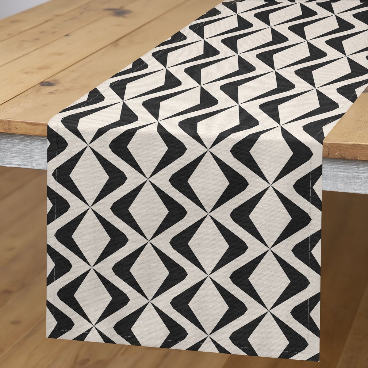 ABAKUHAUS abstract-surreële tafelloper – 40×180 cm – ivoor/antraciet