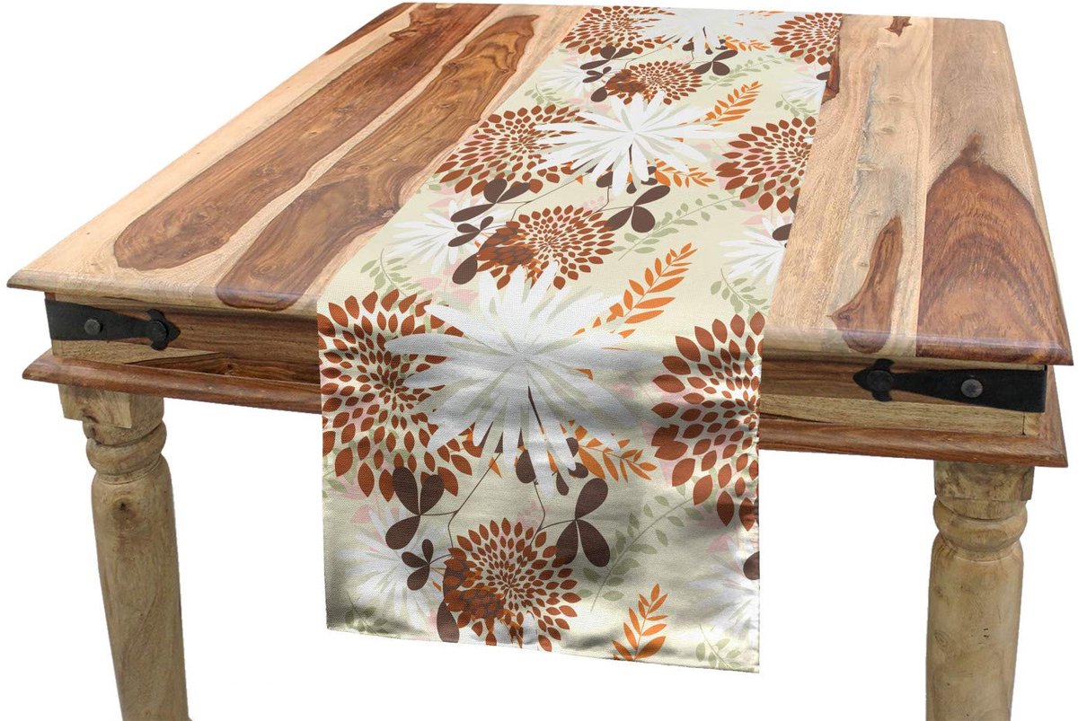 AbakuHaus Bloemen-tafelrunner – 40x180 cm – Polyester, donkeroranje & lichtgroen