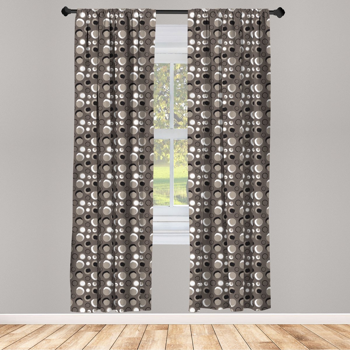 ABAKUHAUS taupe gordijnen – stippen penseelstreken – 2x75x225 cm – microvezel