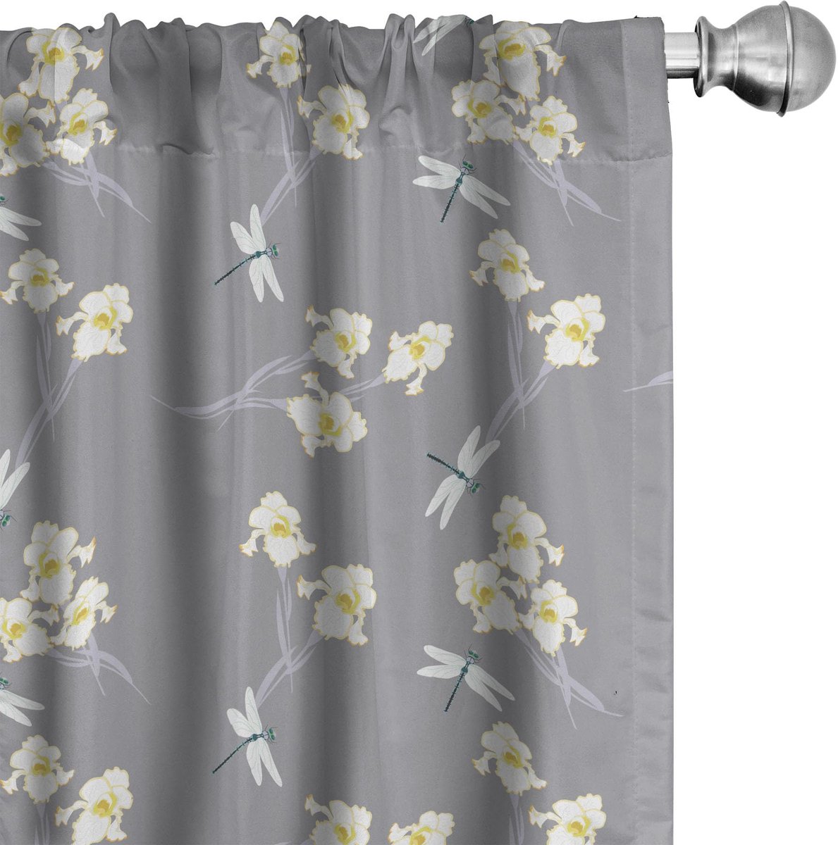 ABAKUHAUS Iris Libellen – Gordijnen 2x75x225 cm – Microvezel, Halverduisterend Grijs