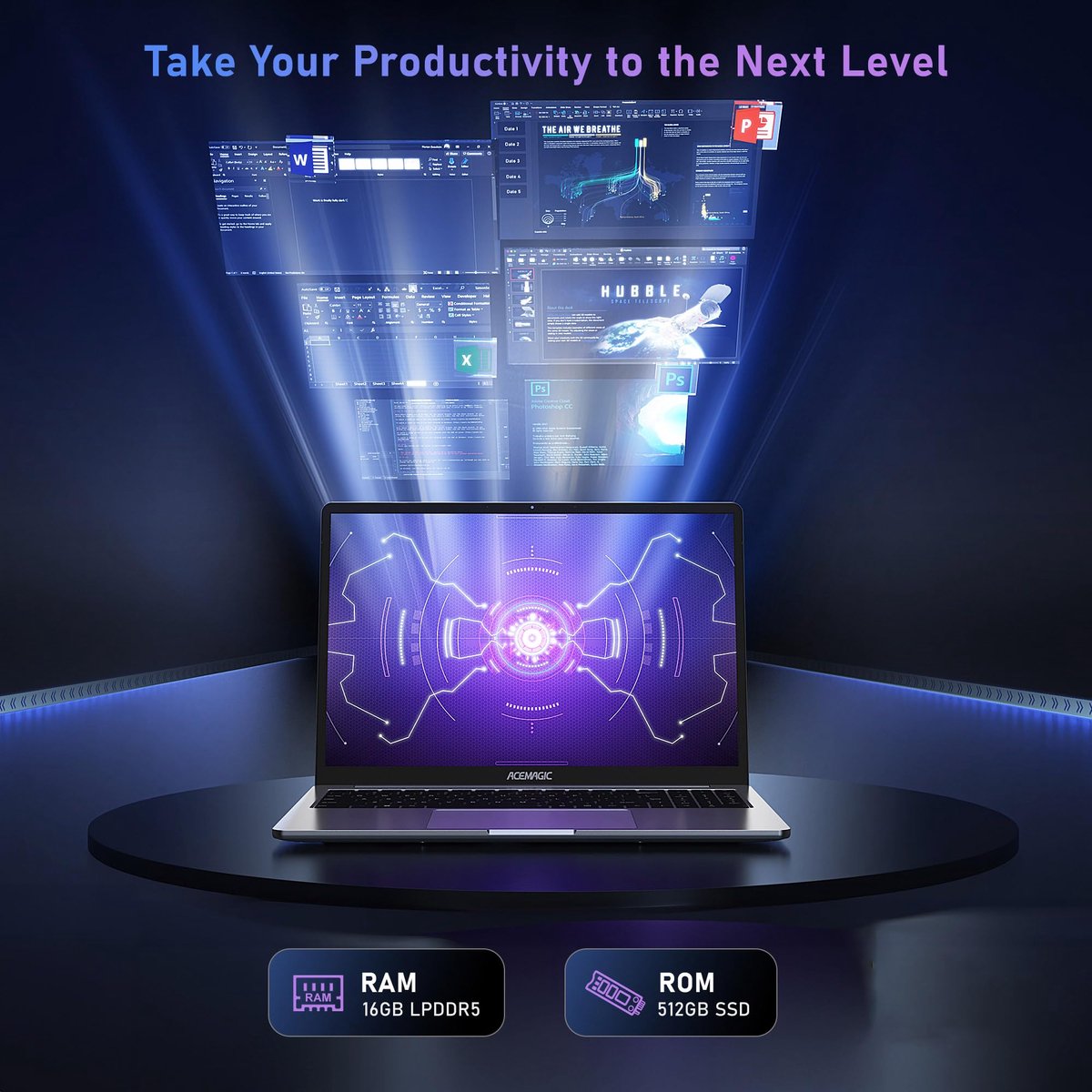 Acemagic AX16 Laptop - 16 inch Full HD Notebook - In-tel Alder Lake N95 (tot 3,4 GHz) - 16 GB DDR4 RAM 512 GB SSD - WiFi- BT5.0 - Type C -Grijs — afbeelding 6