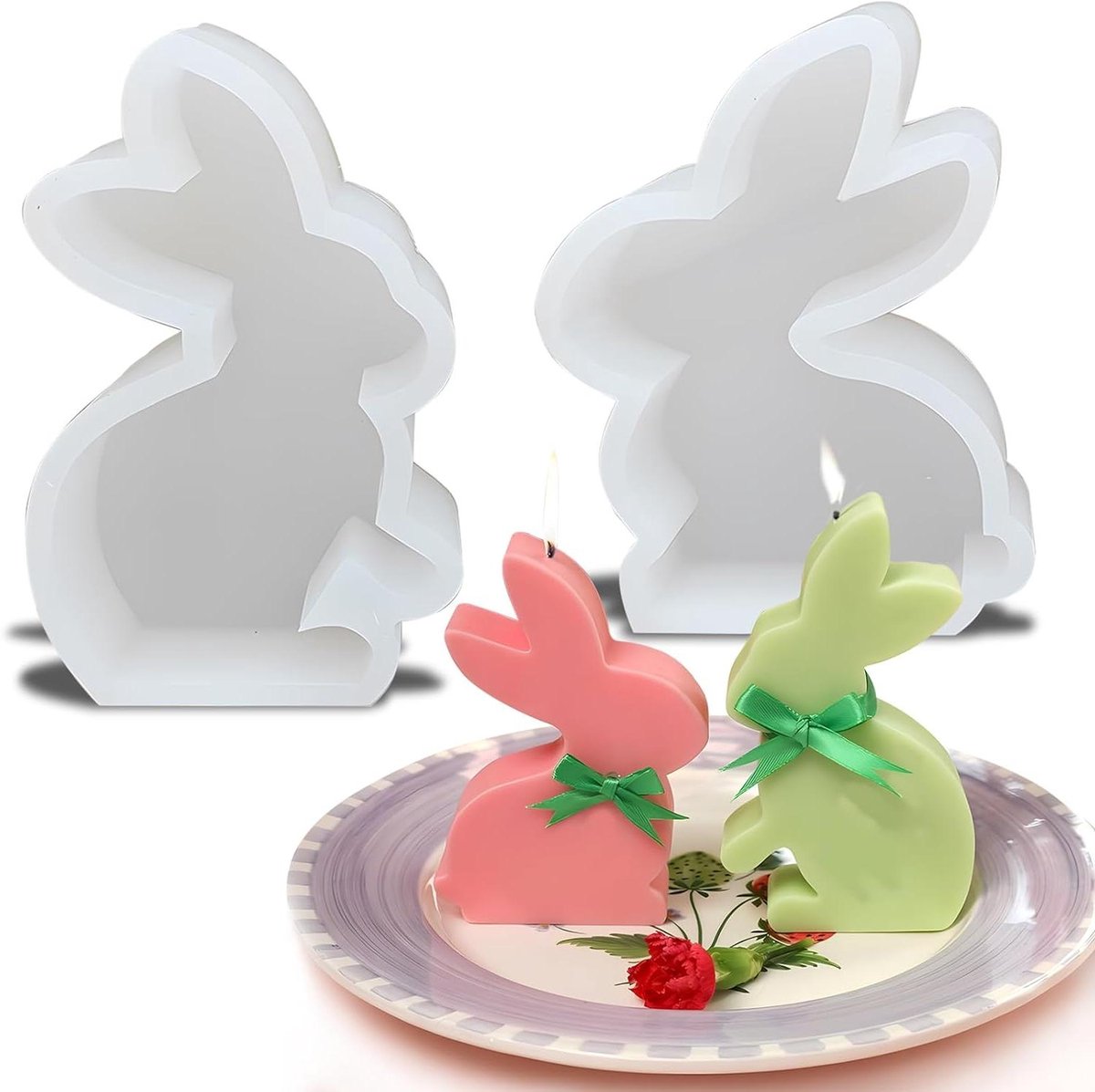 Siliconen vormen voor Pasen - Gietvormen - Haasvorm - Taartdecoratie en Chocolade - 2 stuks