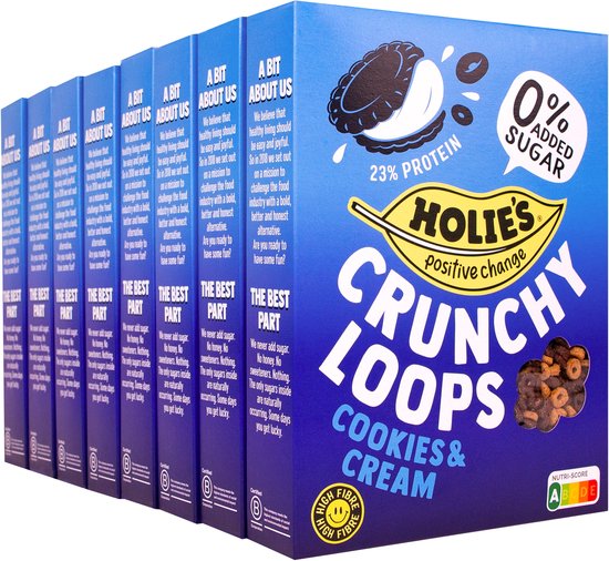 Holie's Crunchy Loops Cookies & Cream 8x 350gr - ontbijtgranen - suikervrij - gezond - vegan