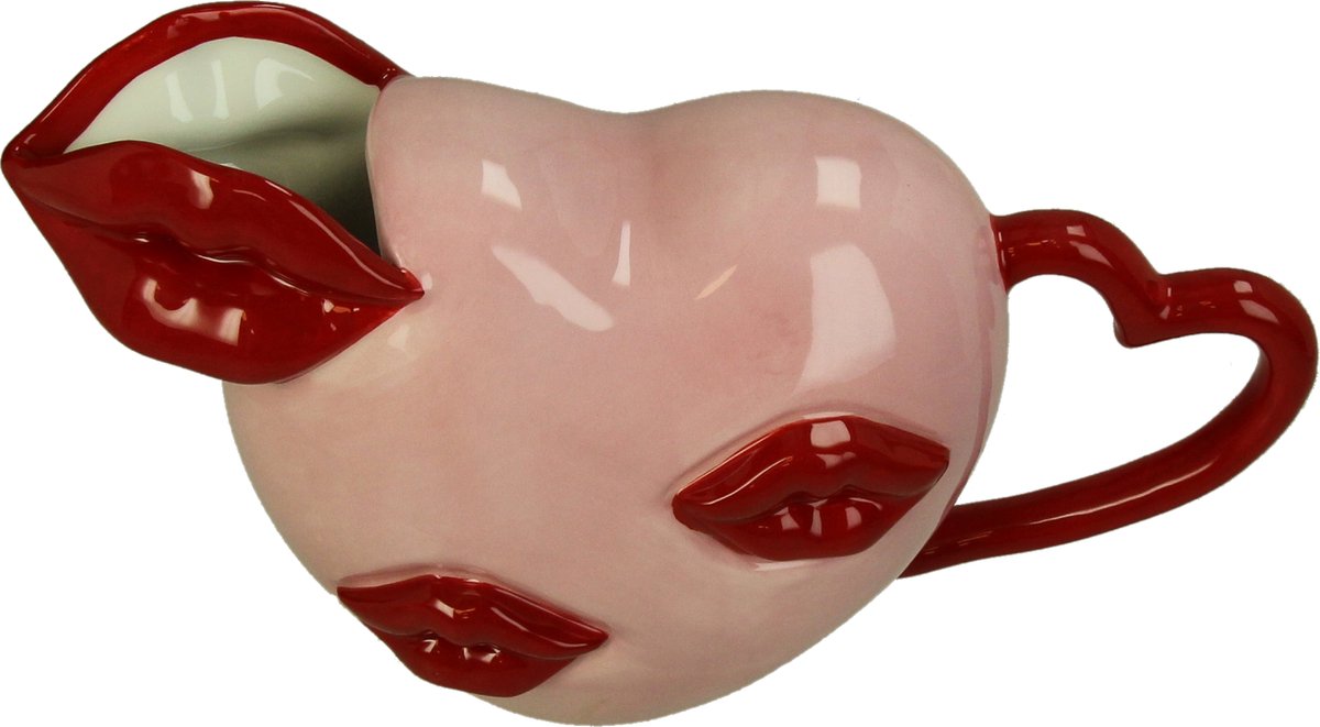 HD Collection Vaas Hart Roze Keramiek 27x10,5x16cm
