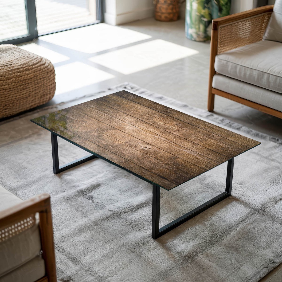 Coloray Tafelblad - Salontafel Blad - 100x70 cm - Bruin - Rechthoek Glazen Tafelblad - Gla