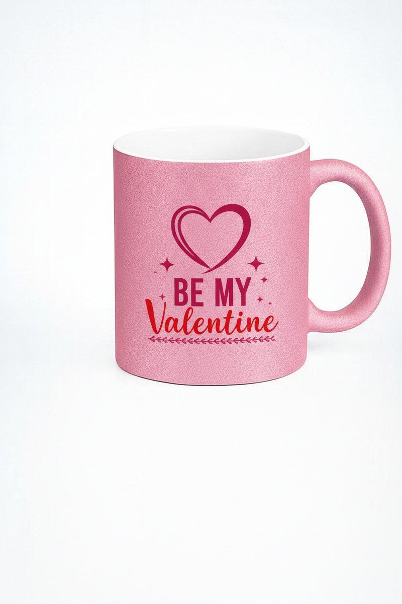 Valentijn Mok Roze Glitter 'Be My Valentine' met Hart Design