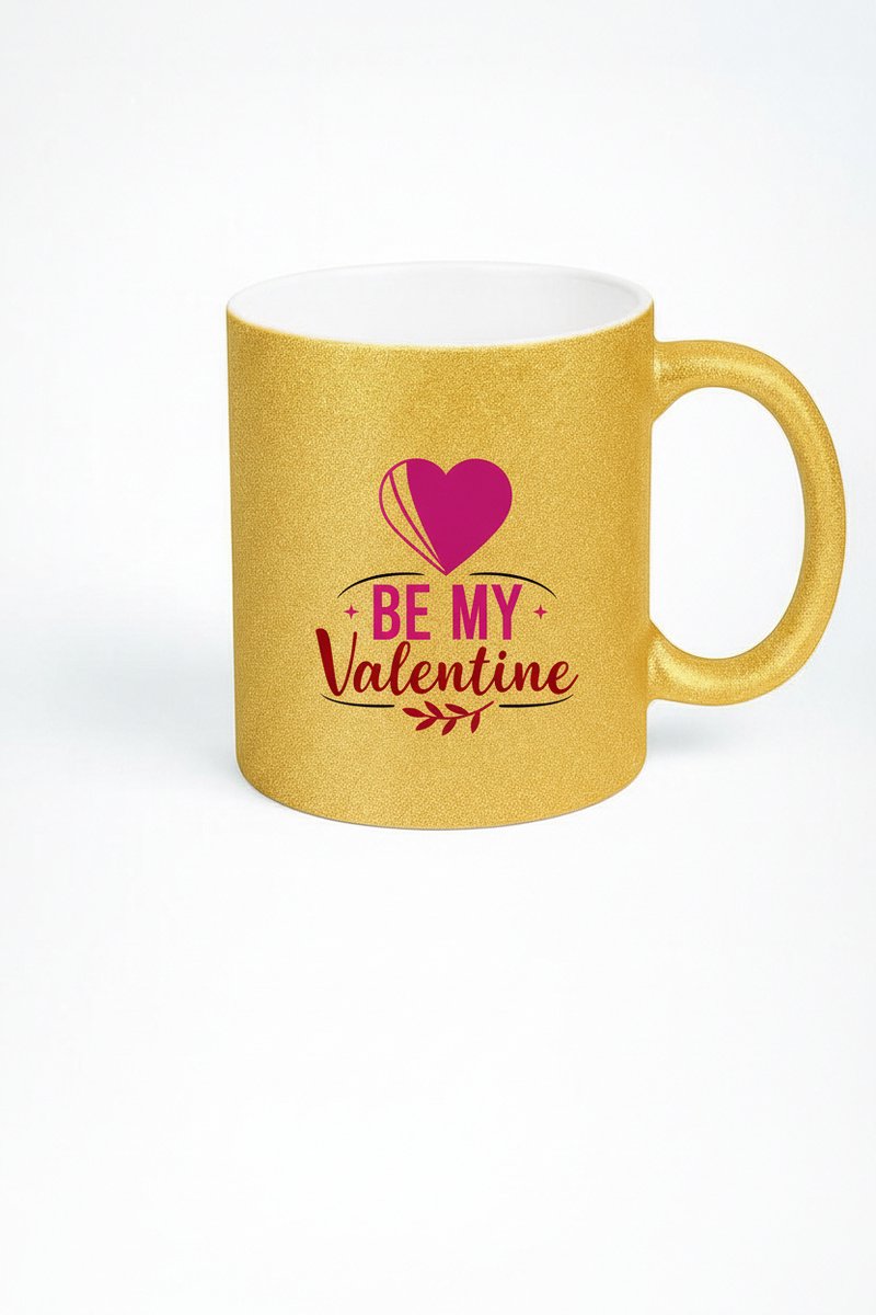 Gouden Glitter Valentijn Mok met 'Be My Valentine' Hart Design - Romantisch Cadeau