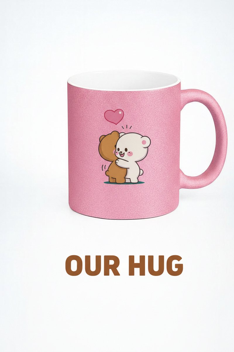 Roze 'Our Hug' Mok met Liefdevolle Knuffel Beren - Perfect Cadeau