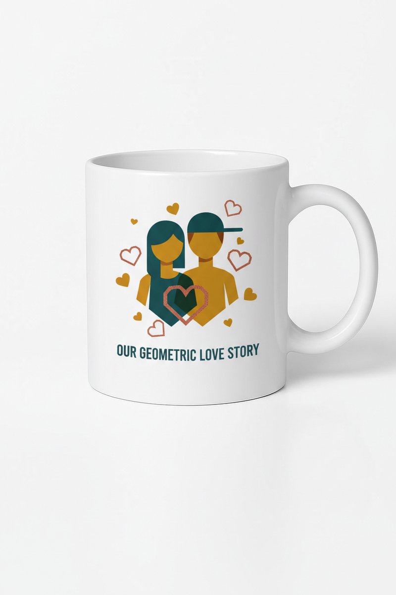 Mok 'Our Geometric Love Story' - Uniek Geometrisch Liefdesstel Cadeau
