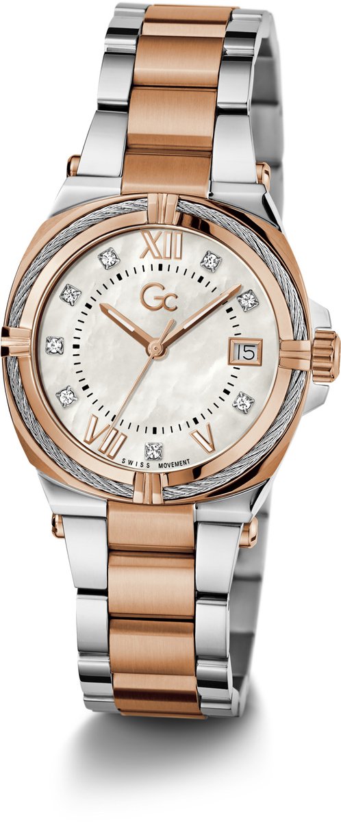 Gc Gc Ironclass Lady Analoog Horloge Zilver En Roségoud Case: 100% Roestvrij Staal | Armband: 100% Roestvrij Staal 32 mm Z43001L1MF
