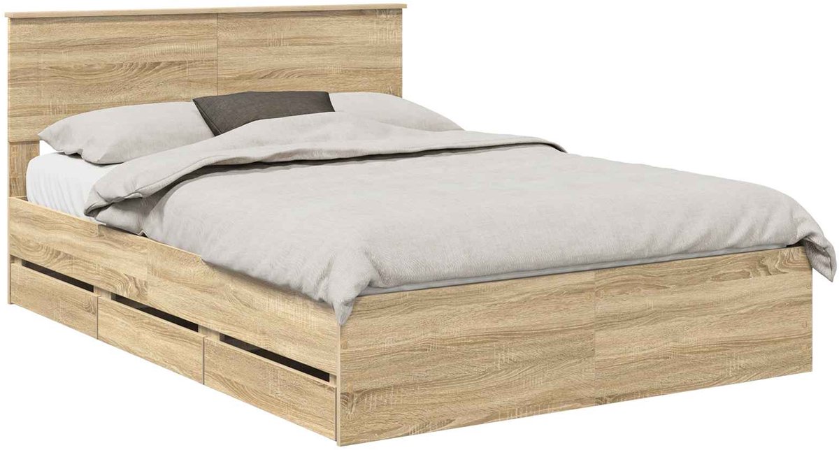 Tweepersoonsbed | Dubbelbed | Volwassenenbed | Bedframe met lade Sonoma Eiken 140 x 200 cm Ingenieurshout