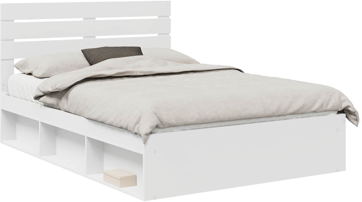 Tweepersoonsbed | Dubbelbed | Volwassenenbed | Bedframe met hoofdeinde Wit 160 x 200 cm Massief grenenhout