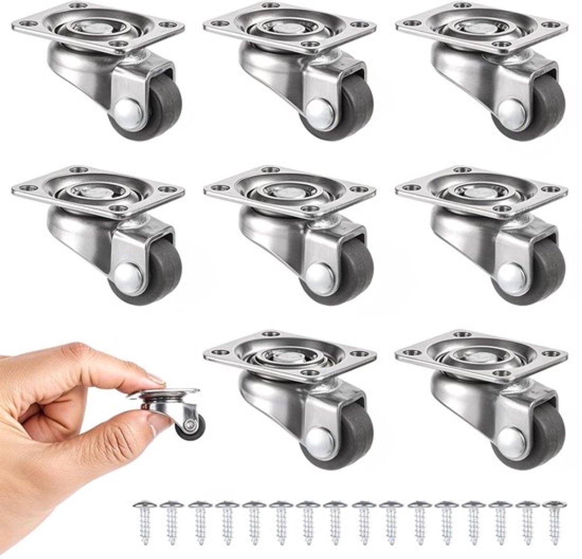 8 stuks kleine meubelwielen met schroeven voor mini-meubels