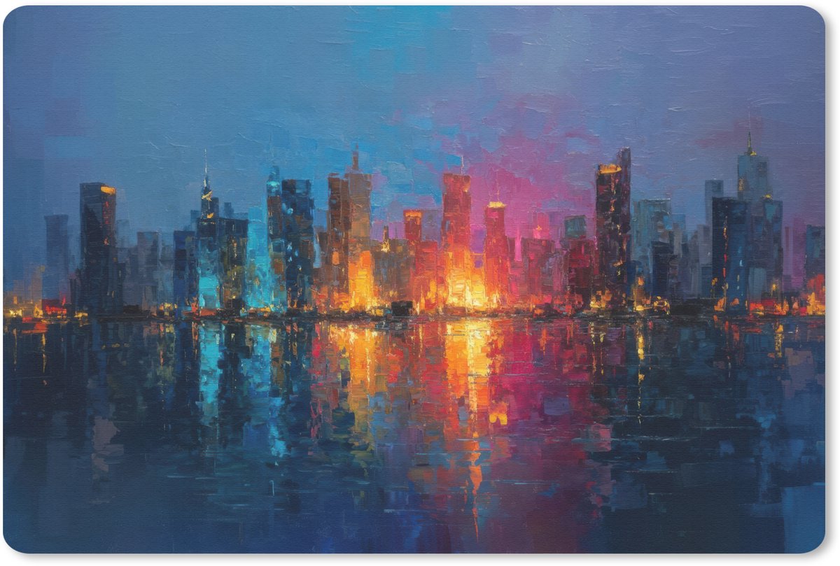 Muismat 27x18 cm - Mousepad Skyline - Penseelstreken - Donkerblauw - Lichtgevend - Muismatten
