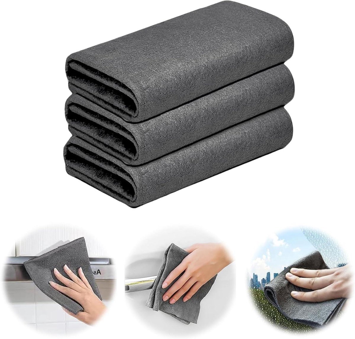 Microvezel doeken - Set van 3 stuks - Grijs - 20 x 25 cm - Schoonmaakdoeken met hoge absorptie