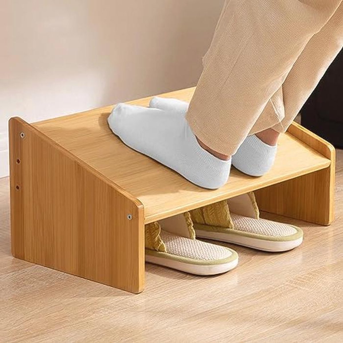 Verstelbare Houten Voetensteun voor Onder Bureau - Ergonomische Voetenbank met 3 Hoogteposities