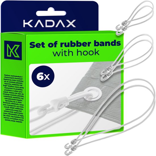 KADAX Dekzeilhouder, weerbestendige zeilspanner, zeilrubber, expanderlussen, spanrubbers voor tenten, zeilen, trampolines, caravans (wit/haken/6 stuks)