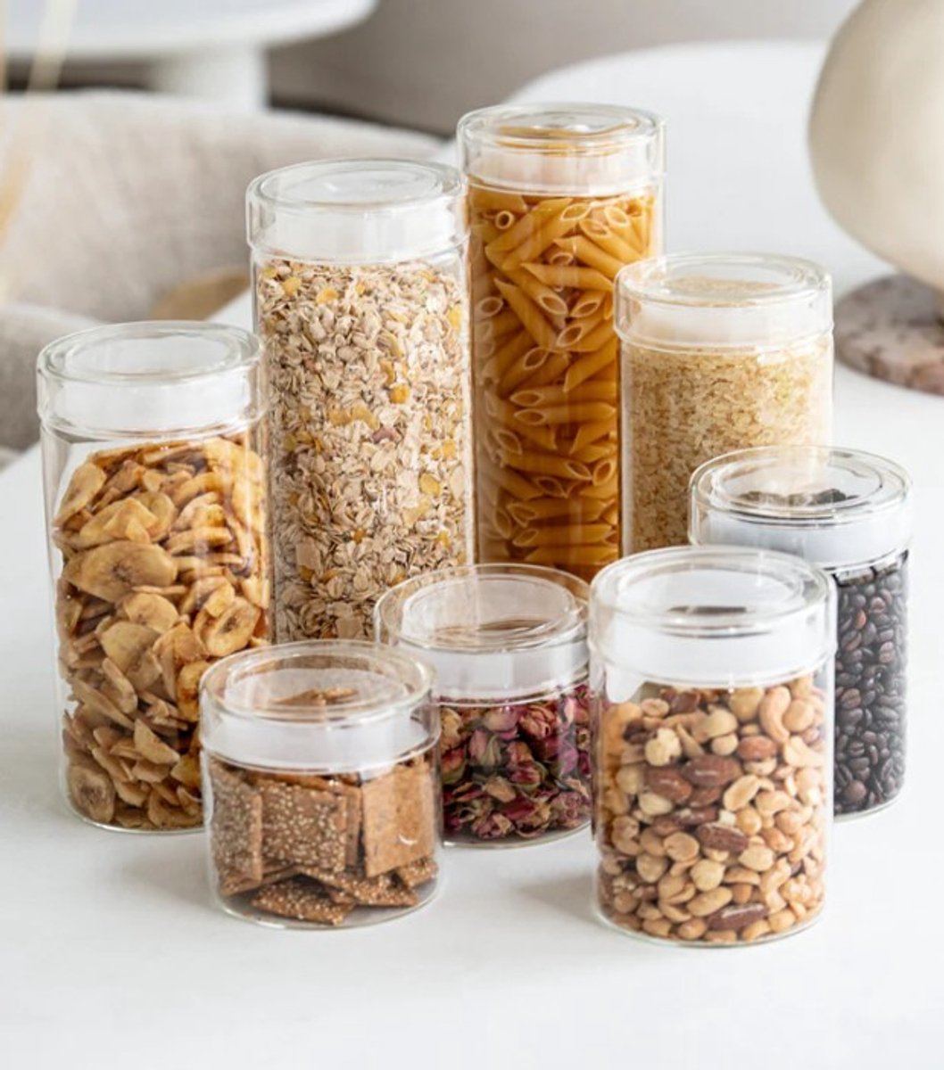 Zoha Glazen Voorraadpot Rond 1200 ml – Set van 2 – Luchtdicht – BPA-vrij – Borosilicaatglas