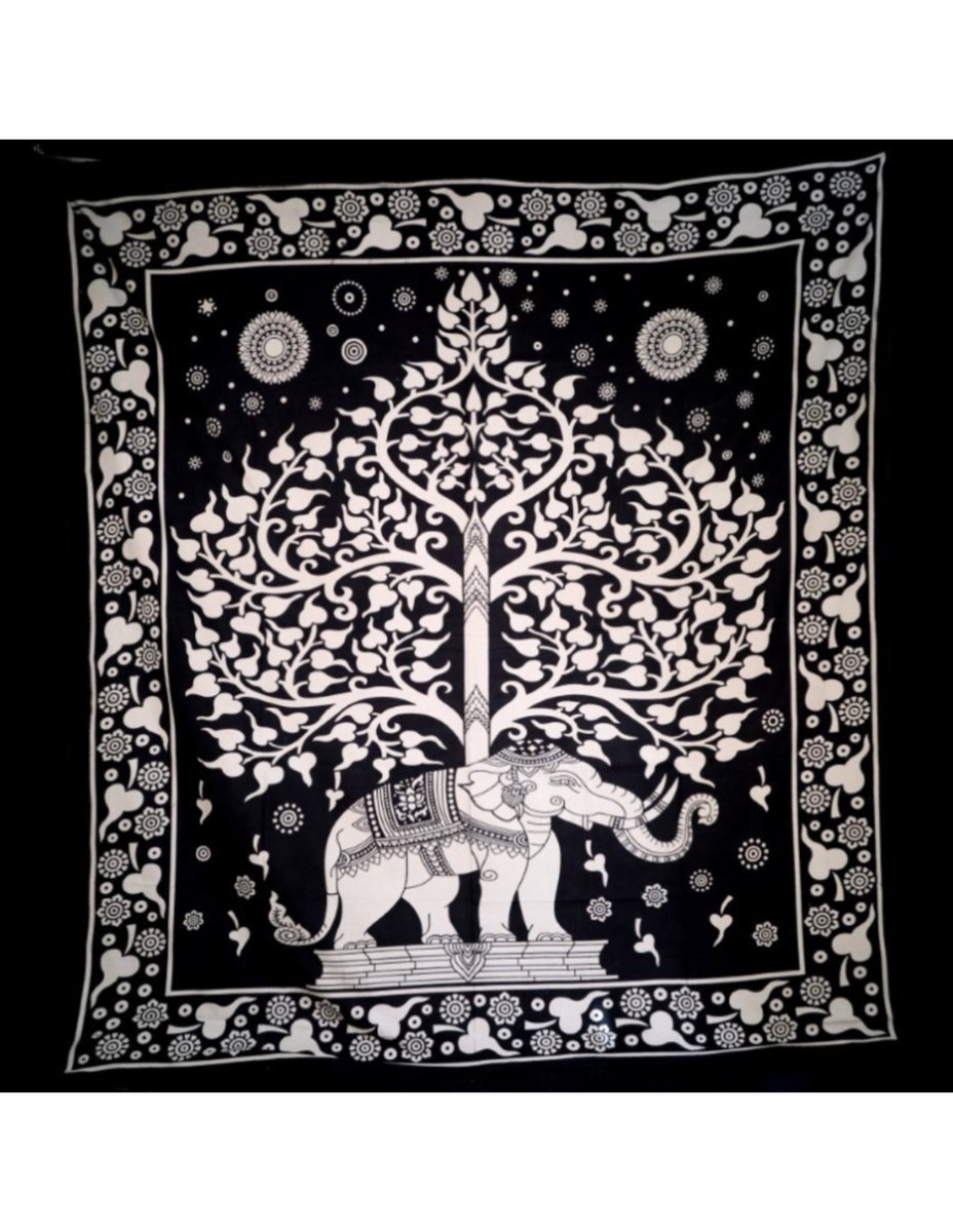 Ruben Robijn Grand Foulard - 44 - Olifant & Bodhi Tree - zwart/wit n.n.b