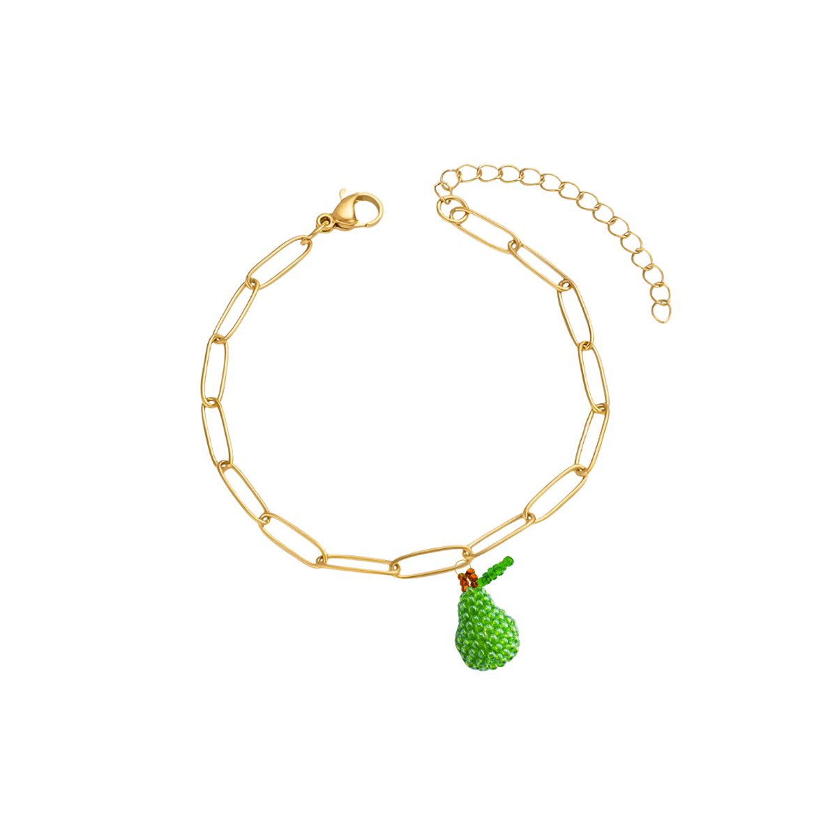 Planet Pink - Armband met fruitbedeltje peer goud - Stainless Steel - Roestvrij Staal rvs - Waterproof
