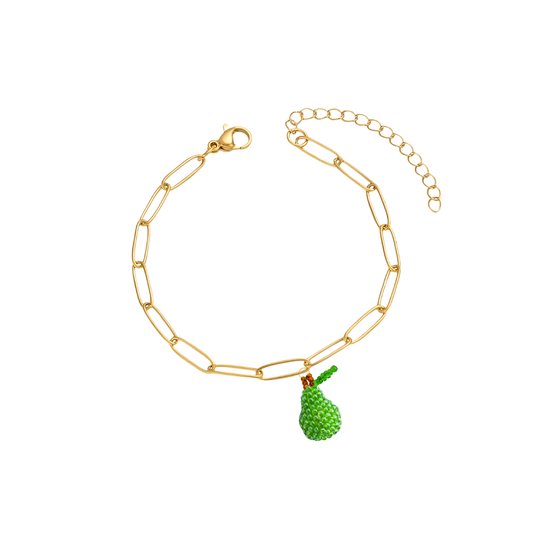 Planet Pink - Armband met fruitbedeltje peer goud - Stainless Steel - Roestvrij Staal rvs - Waterproof