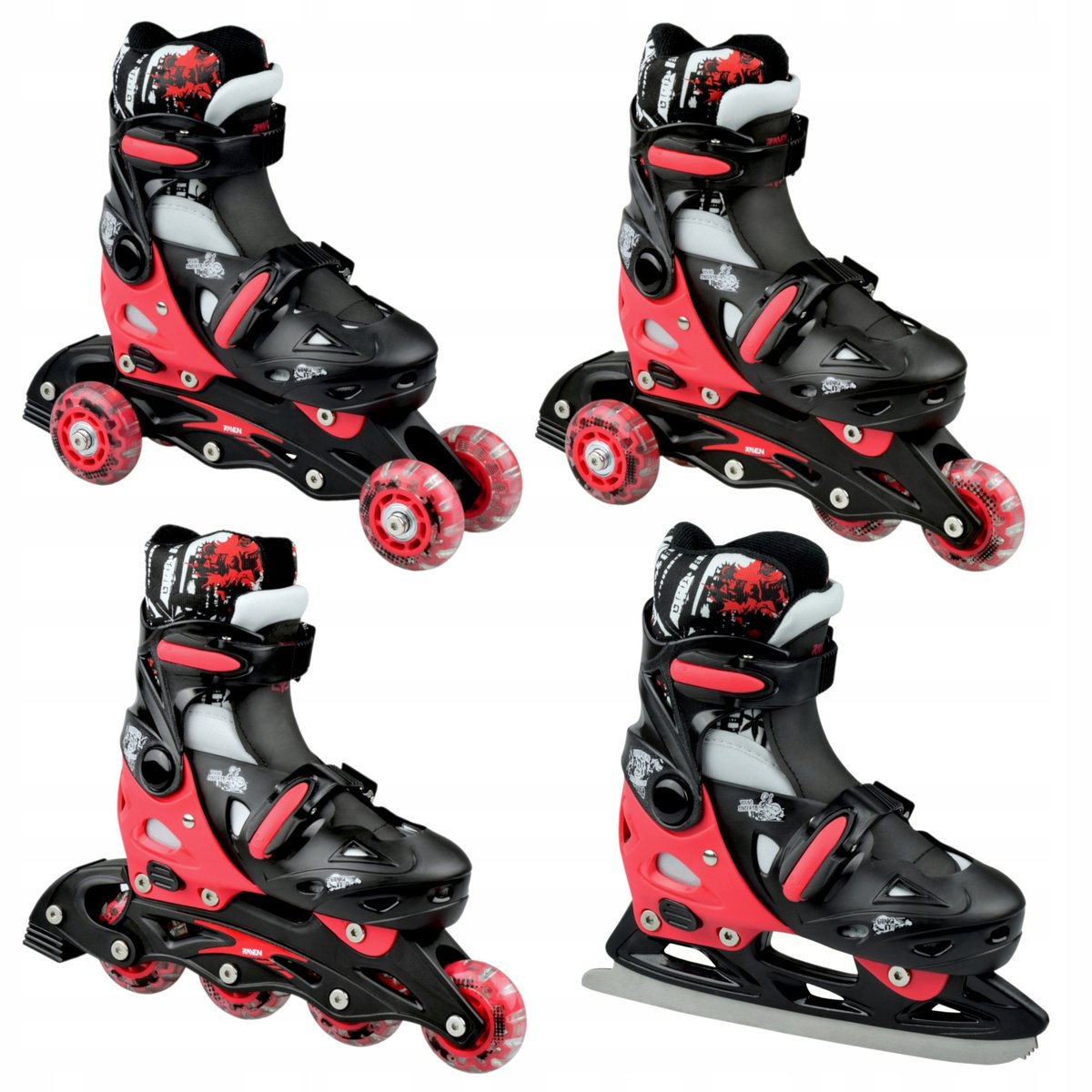 RAVEN Singer Skates 4-in-1 Verstelbaar Zwart/Rood Maat 29-32