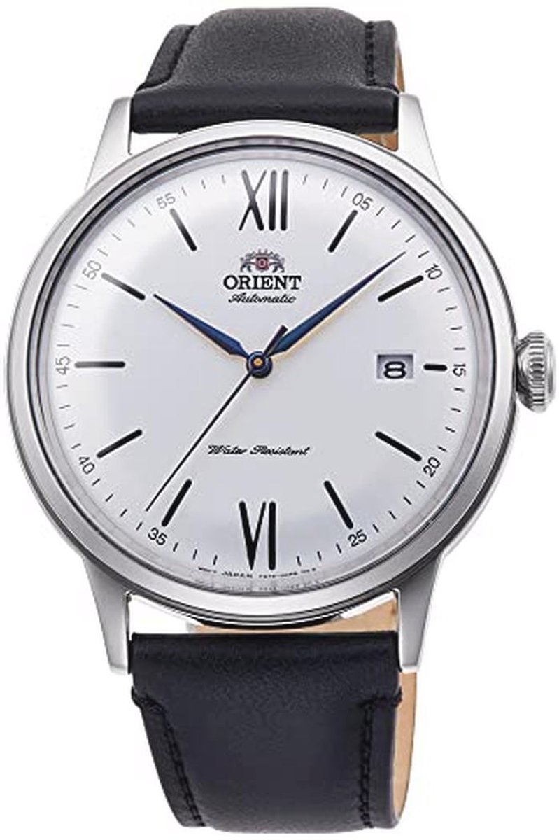 Automatisch herenhorloge met handopwinding, mechanisch, klassiek, leren band, zilver