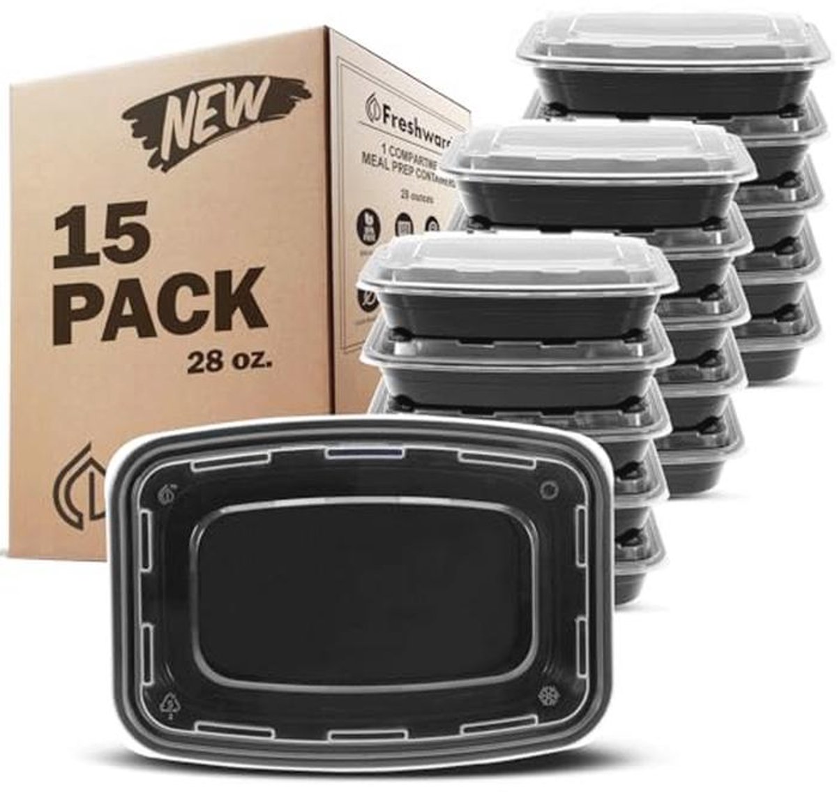 Bento Box Maaltijd Prep Containers - BPA Vrij, Stapelbaar, 1 Compartment, 15-Pack - Magnetron, Vaatwasser en Vriezer veilig
