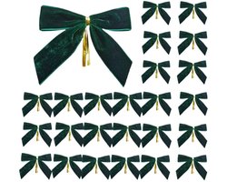 Fluwelen strikken - strikken voor de kerstboom - Seizoensgebonden feeststrik - zachte stof met flexibele strikken - perfect voor kransen cadeauverpakkingen knutselwerkjes en binnenhuisdecoratie - 24 stuks(groente)
