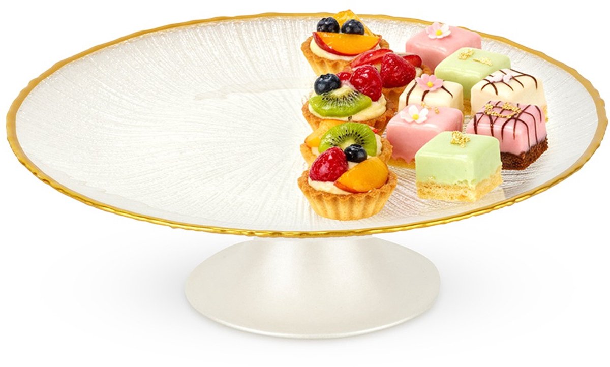Taartplateau op Voet Glas Wit Goud 21 cm - Taart - Plateau - Cake Standaard