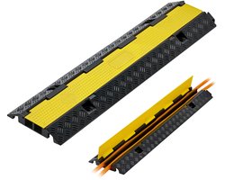 Zware Kabelbeschermer Rampe, Draagvermogen 10.000 kg/as, 2-Kanaals Rubber Kabelomslag met Opklapbaar Dak, Kanalen 3,3 x 3 cm, Geschikt voor Binnen- en Buitengebruik, Enkele Eenheid