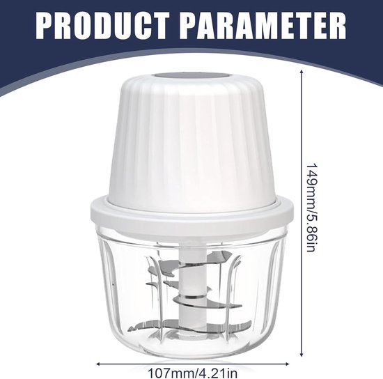 Hakmolen Elektrische - USB - 400ml - 6 Messen -Food Processor - Hakmolen elektrisch - Vaatwasbestendig - USB oplaadbaar - Mini Portable Chopper - Blender - Keukenmachine - Elektrische Hakmolen - Uiensnijder - Draadloze Knoflooksnijder -Wit — afbeelding 5