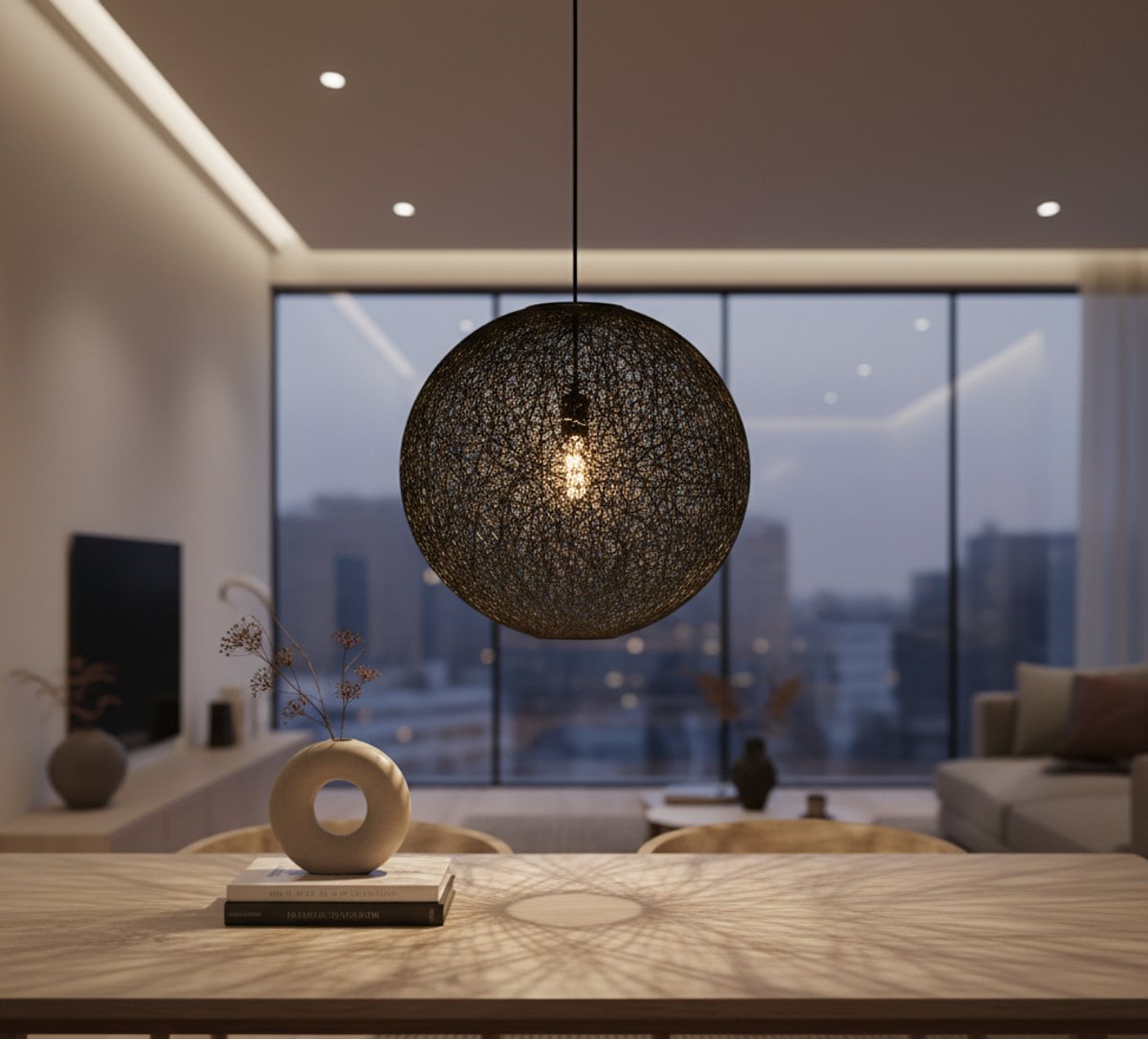 Twistera Luxe Vlasdraad Hanglamp Rond Ø45 cm – Zwart – Moderne Design Bolvormige Lamp – Altameubel