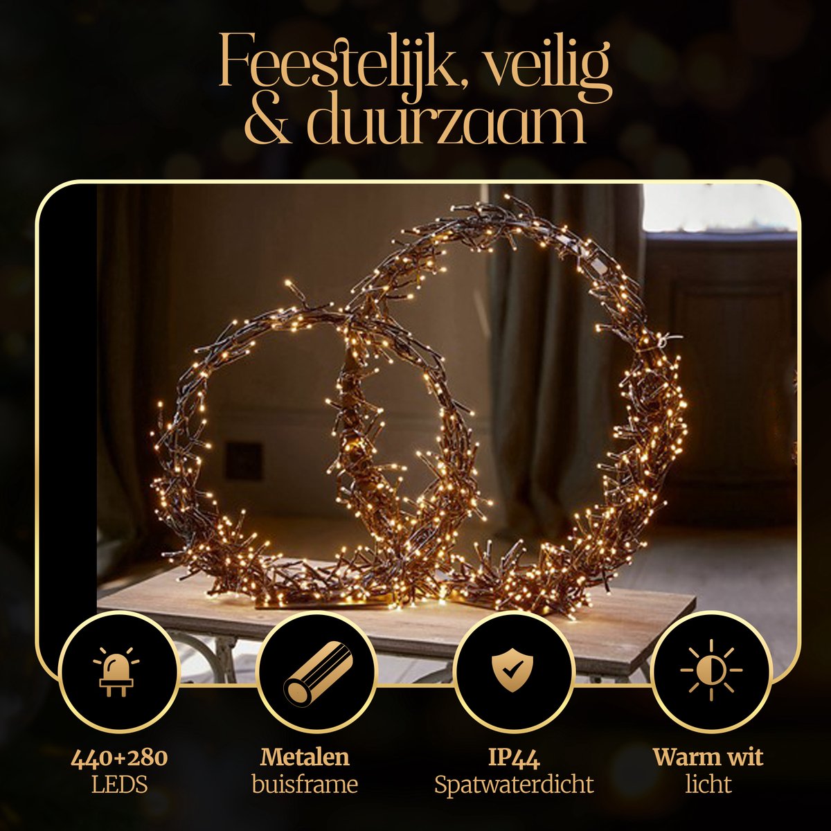 Meisterhome® 2 delige set LED Kerstkrans met standaard – Ø30 & Ø45 cm – 280 & 440 LEDS - IP44 - Warm wit - Kerstverlichting voor binnen en buiten - Timer & dimmer - Verlichting - Kerstversiering – Kerstdecoratie - Verlichte kerstkrans – foto 6