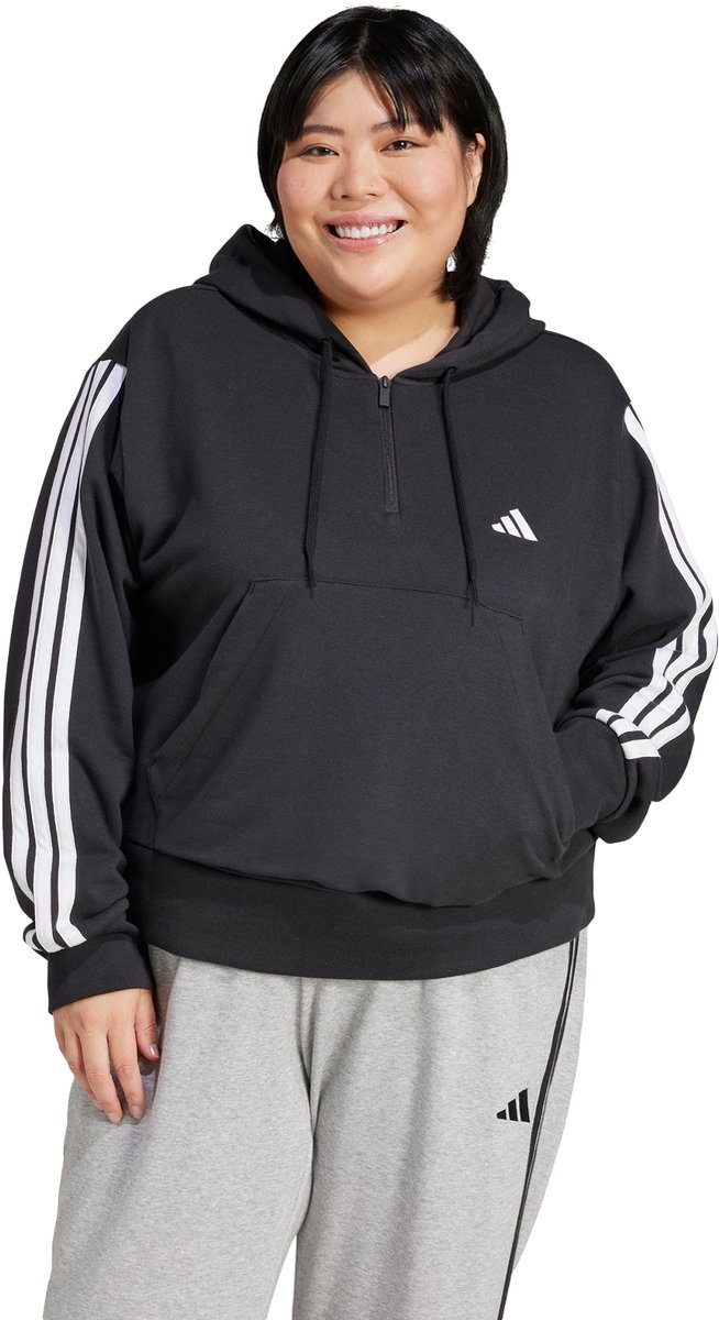 Adidas Sportswear Essentials 3-Stripes French Terry Hoodie Met Korte Rits Dames Zwart