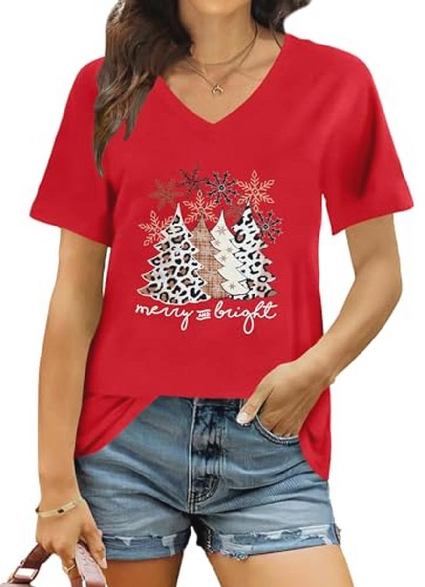 Dames V-hals Kerst T-shirt - Merry Christmas Shirt