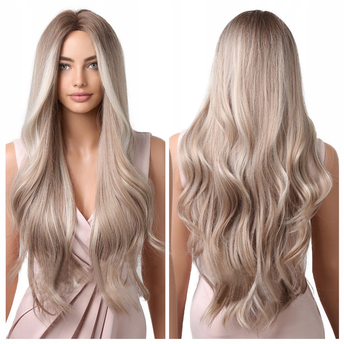 Lange Ombre Blond Bruine Golfperuk - Natuurlijke Look