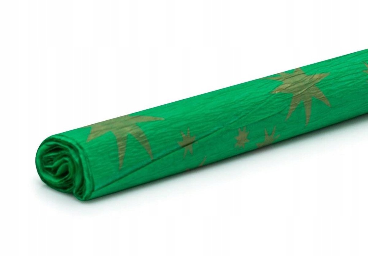 Gekreukeld Crêpepapier Groen met Gouden Sterren - 50x200cm