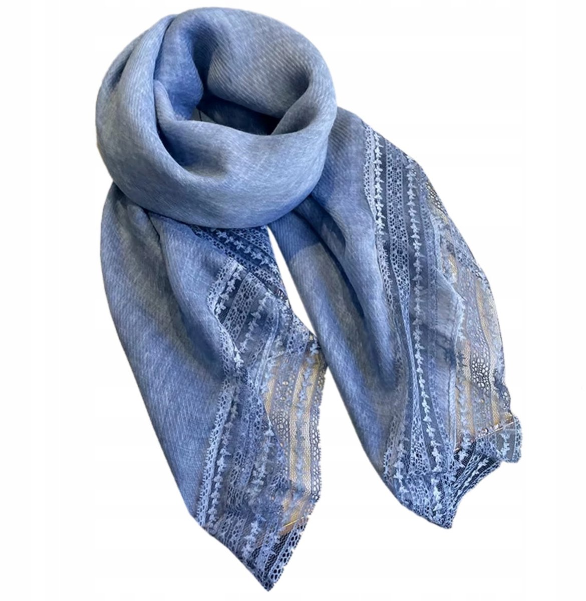 Blauwe KAMEA sjaal met kant 100x100 cm katoen/polyester