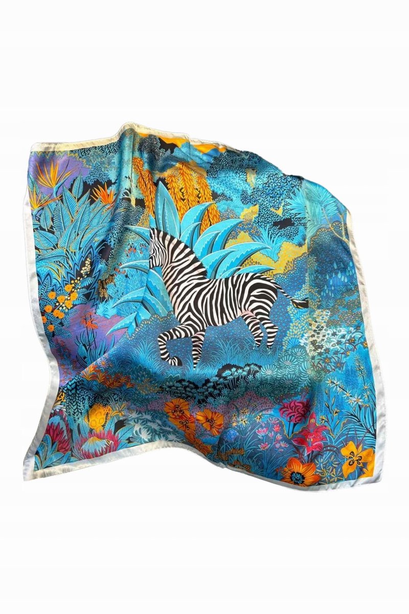 Zijde sjaal 70x70 cm met tropisch zebra- en jungleprint