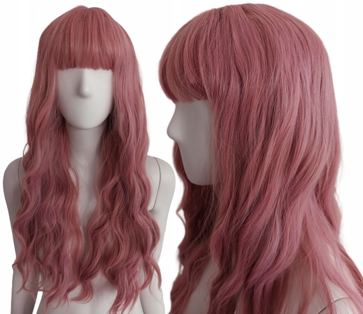 Pastel Goth Pruik Roze met Pony - Lang Golvend Haar