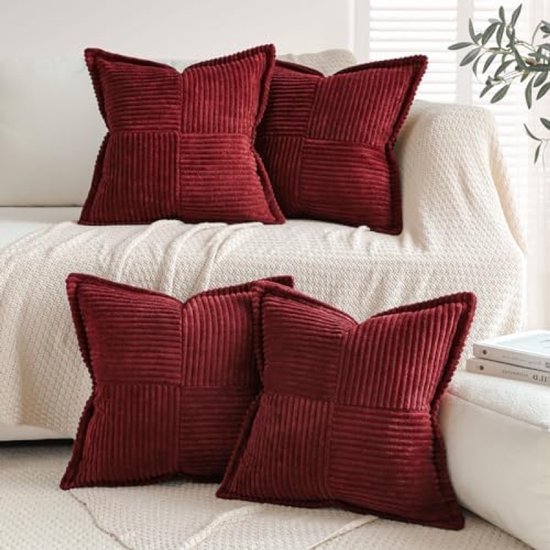 Deconovo Gestreepte Corduroy Kussenhoes met Verbogen Rits, 40x40 cm, Lichtgrijs, Fluwelen Kussenhoezen voor Bank, Woonkamer, set van 2, Vierkante